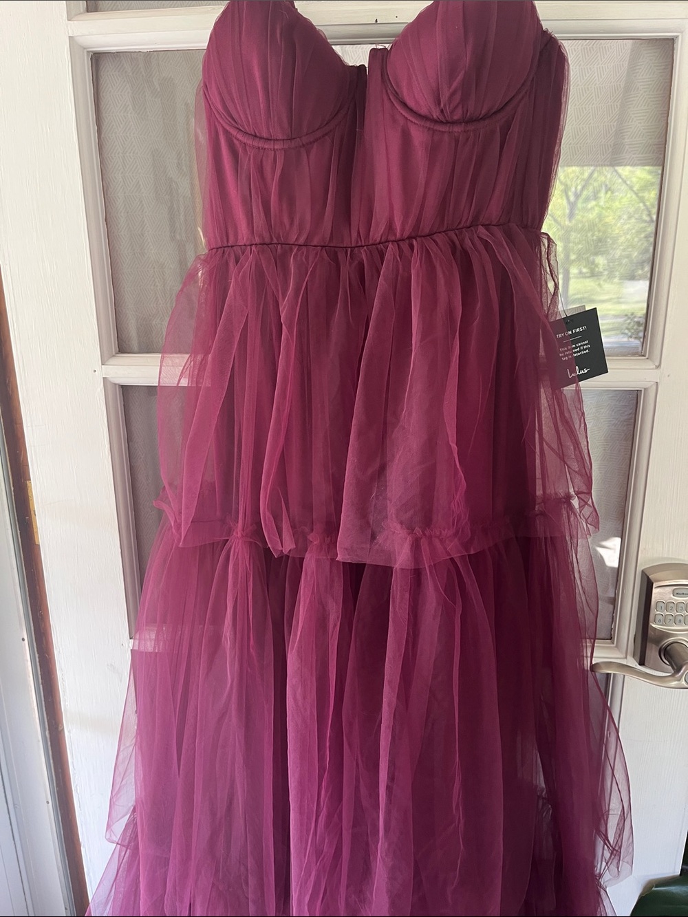 NWT Tulle-y Amazing Plum Tulle Sleeveless Bustier Maxi Dress - Picture 4 of 6